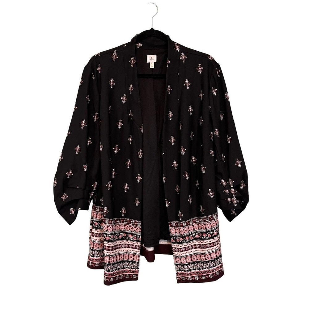 Dressbarn Black Floral Border Kimono Jacket‎ Cardigan 3X